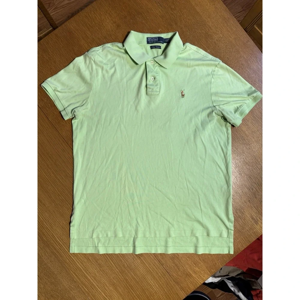 VTG Polo Ralph Lauren Polo‎ Shirt L Green Pima Interlock Pony Golf Short Sleeve